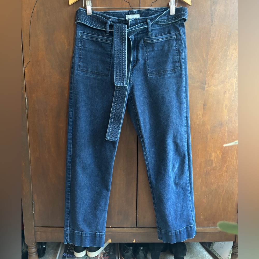 LOFT ankle length Dark Blue Denim Belted Jeans